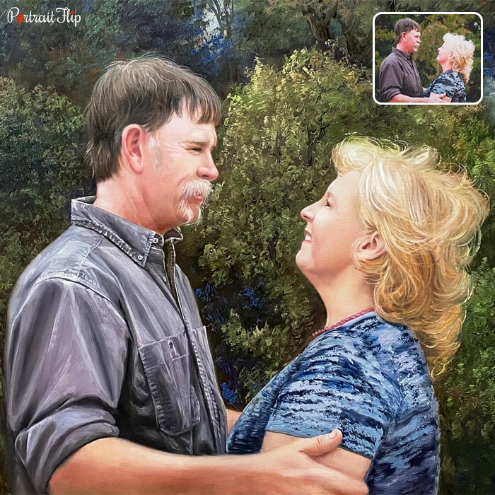 Retirement Paintings of a couple facing each other