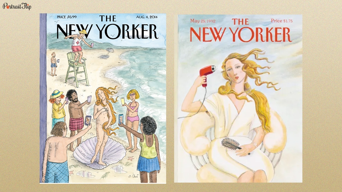 Illustrations of The New Yorker (1992 and 2014) inspired by the Birth of Venus