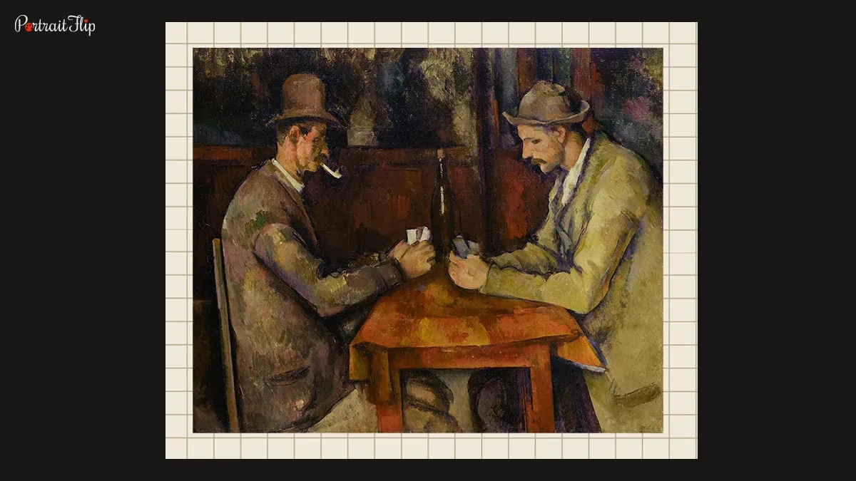 Two men playing poker in Cezanne's impressionist art