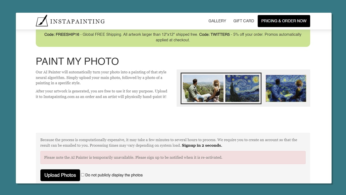 Glimpse of Instapainting website one of the custom painting place 