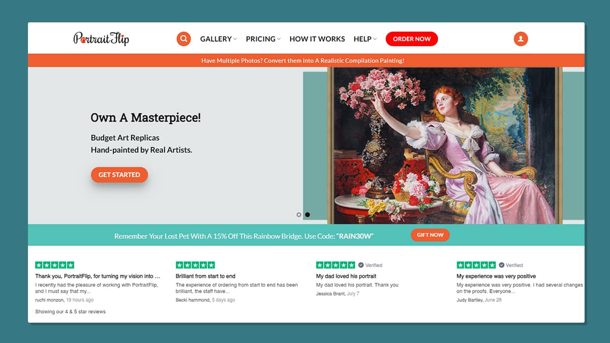 Glimpse of PortraitFlip website one of the custom painting place
