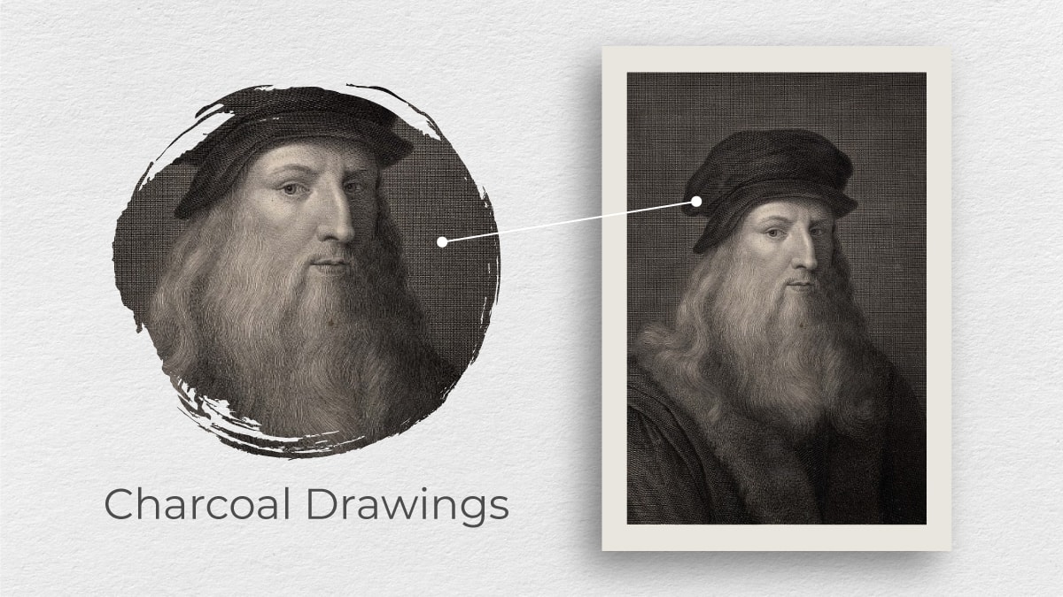 charcoal drawing of leonardo da vinci