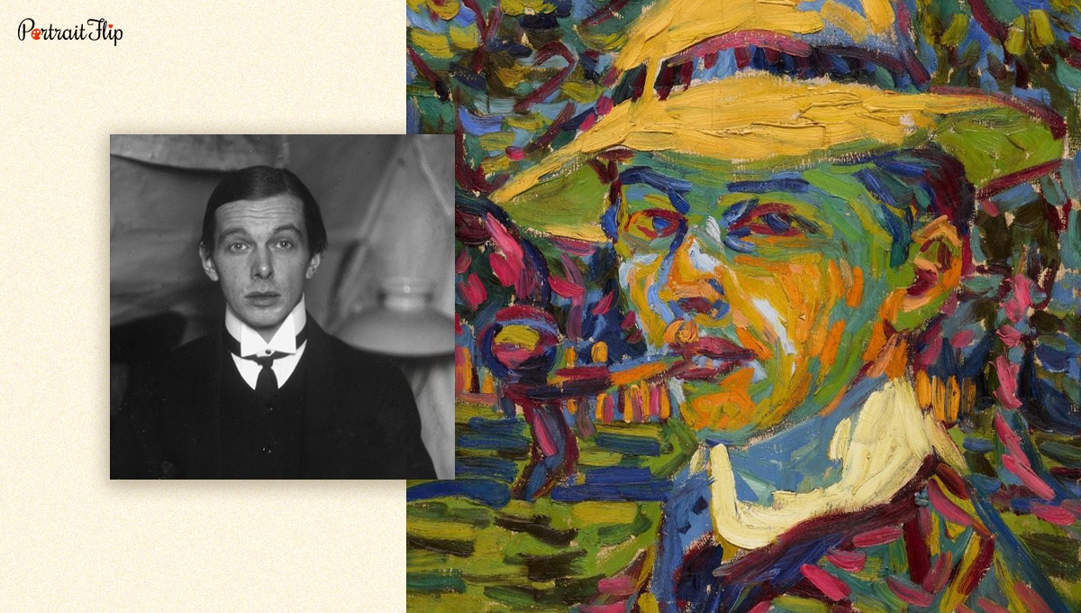 Ernst Ludwig Kirchner's photograph beside his self-portrait. 
