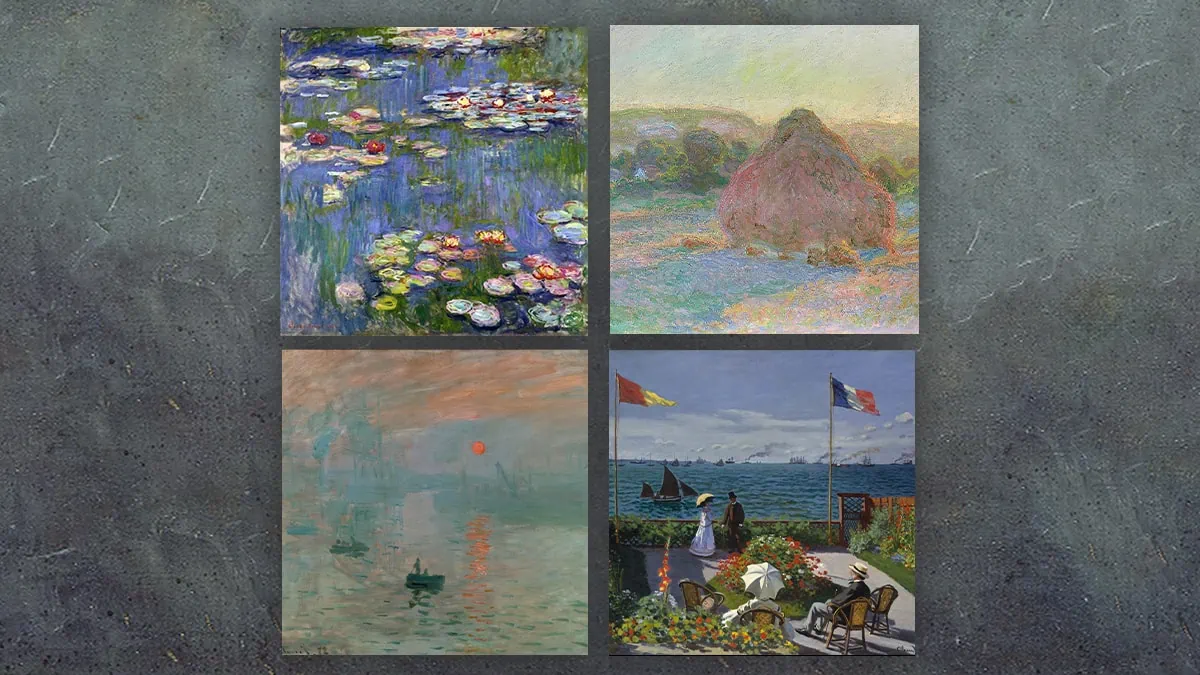 A collage of all the famous paintings by Claude Monet