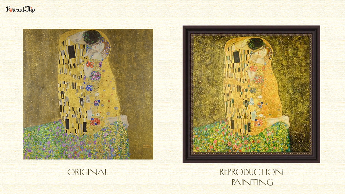 A comparison between the original Gustav Klimt painting and it's replica Reproduction painting. 