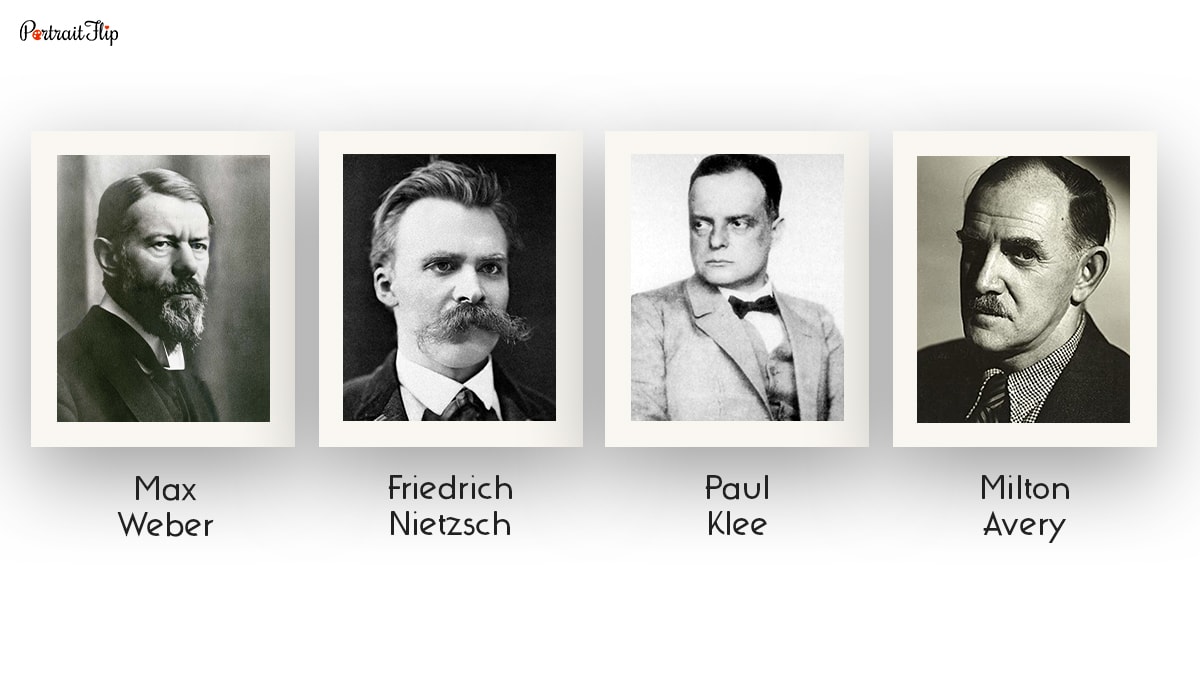 Picture of Max Weber, Friedrich Nietzsch, Paul Klee, and Milton Avery who influenced Mark Rothko's life