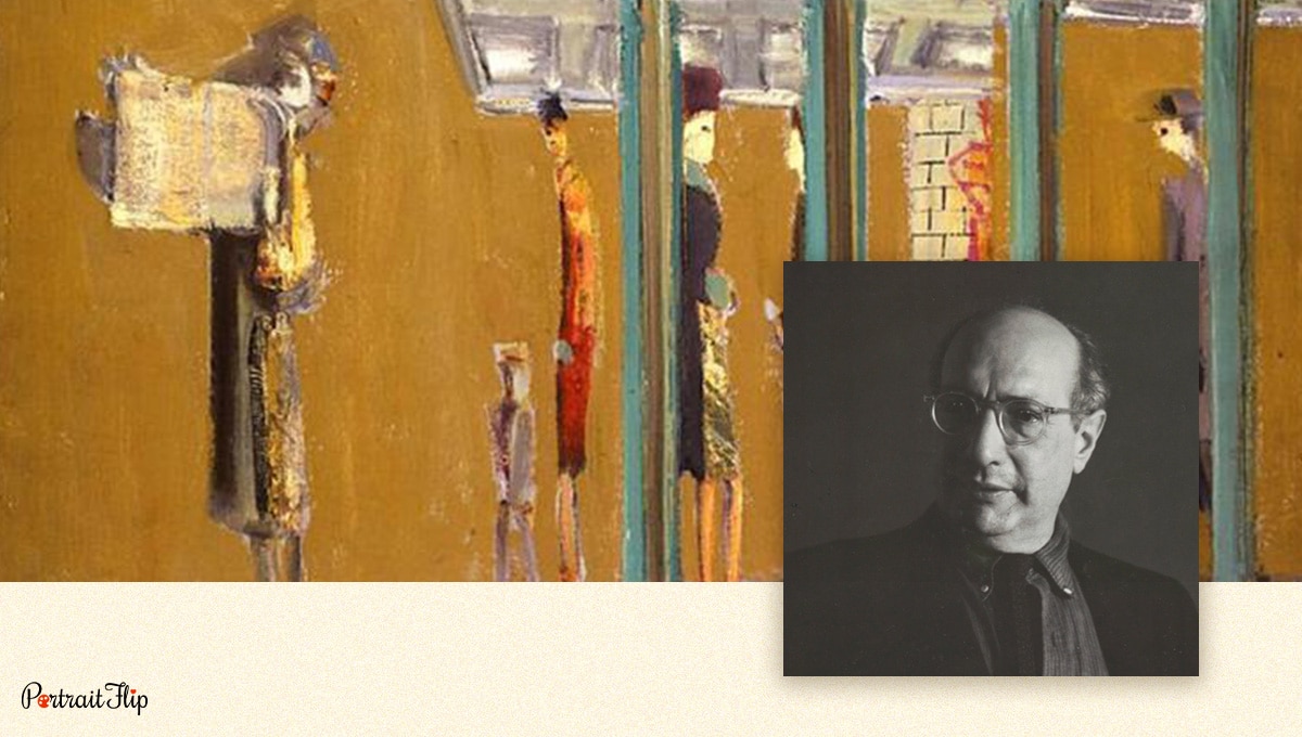 Mark Rothko's abstract expressionist painting next to his photograph.