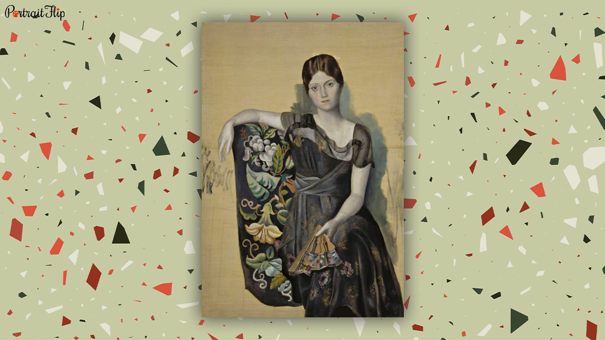 The portrait of Olga Khokhlova, the first wife of Pablo Picasso, painted by Pablo Picasso.
