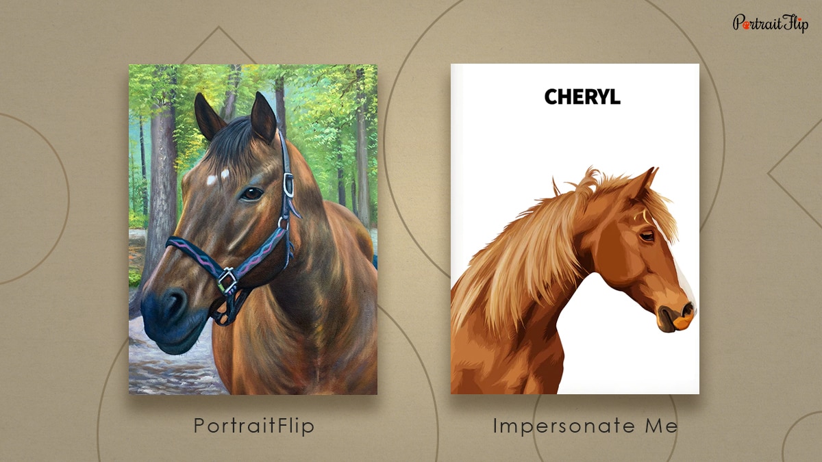 Comparison horse portrait between PortraitFlip vs. Impersonate Me