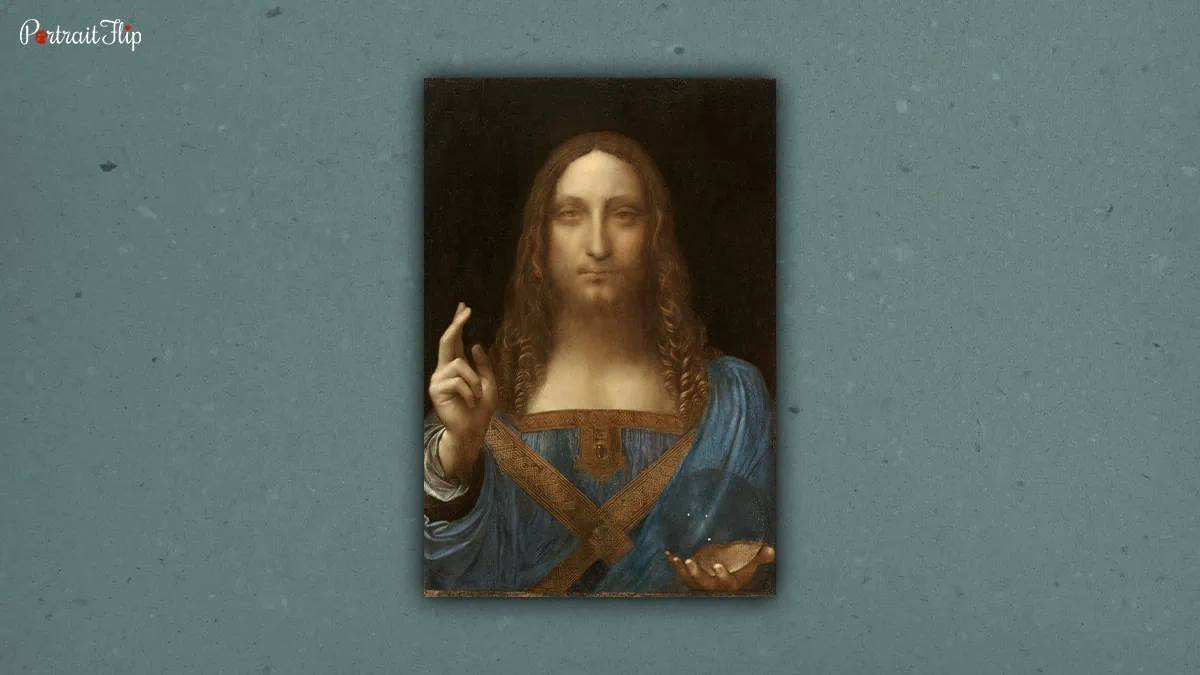 An image of the Salvator Mundi painting of Leonardo da Vinci