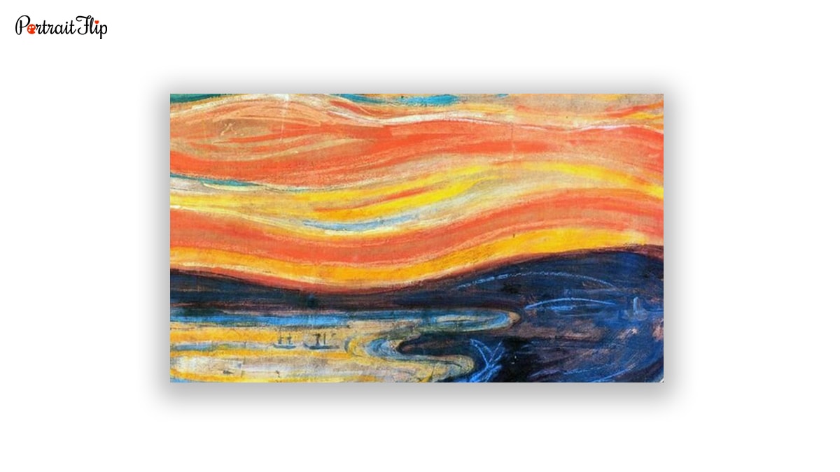 The sunset and hues focused from The Scream painting. 