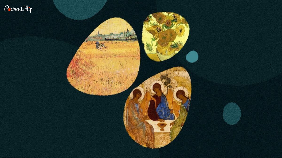Painting types depicted in circles.