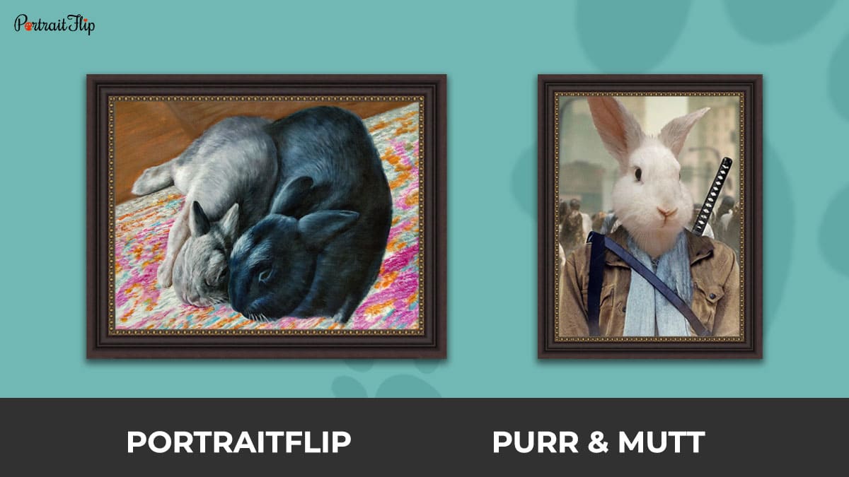 Rabbit portrait by PortraitFlip vs. Purr and Mutt
