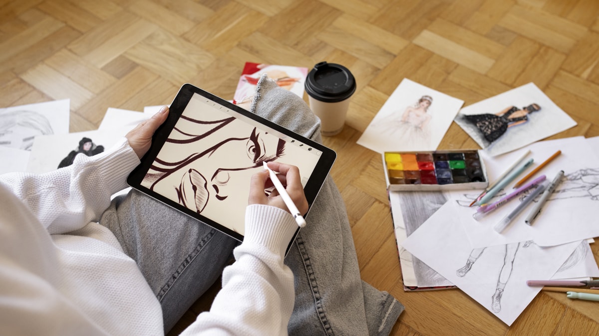 an artist sketching digital art