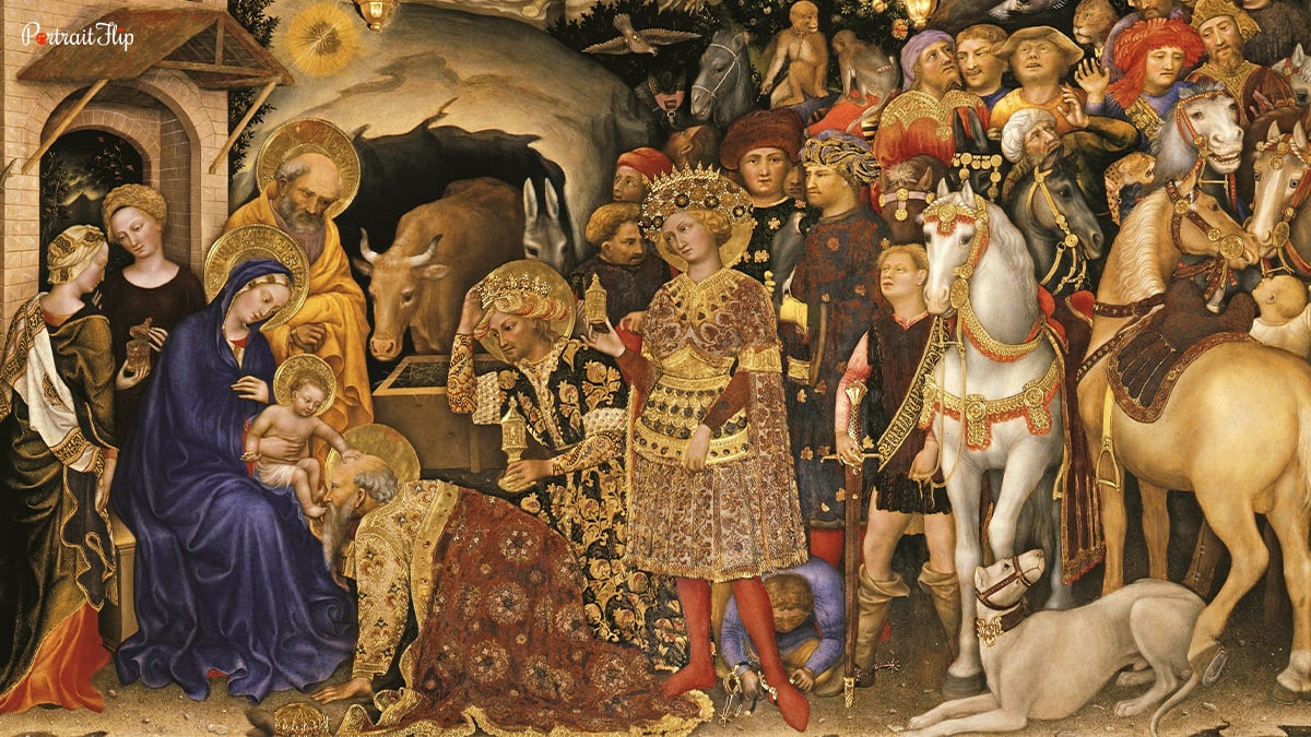Medieval painting, "Adoration of the Magi" 