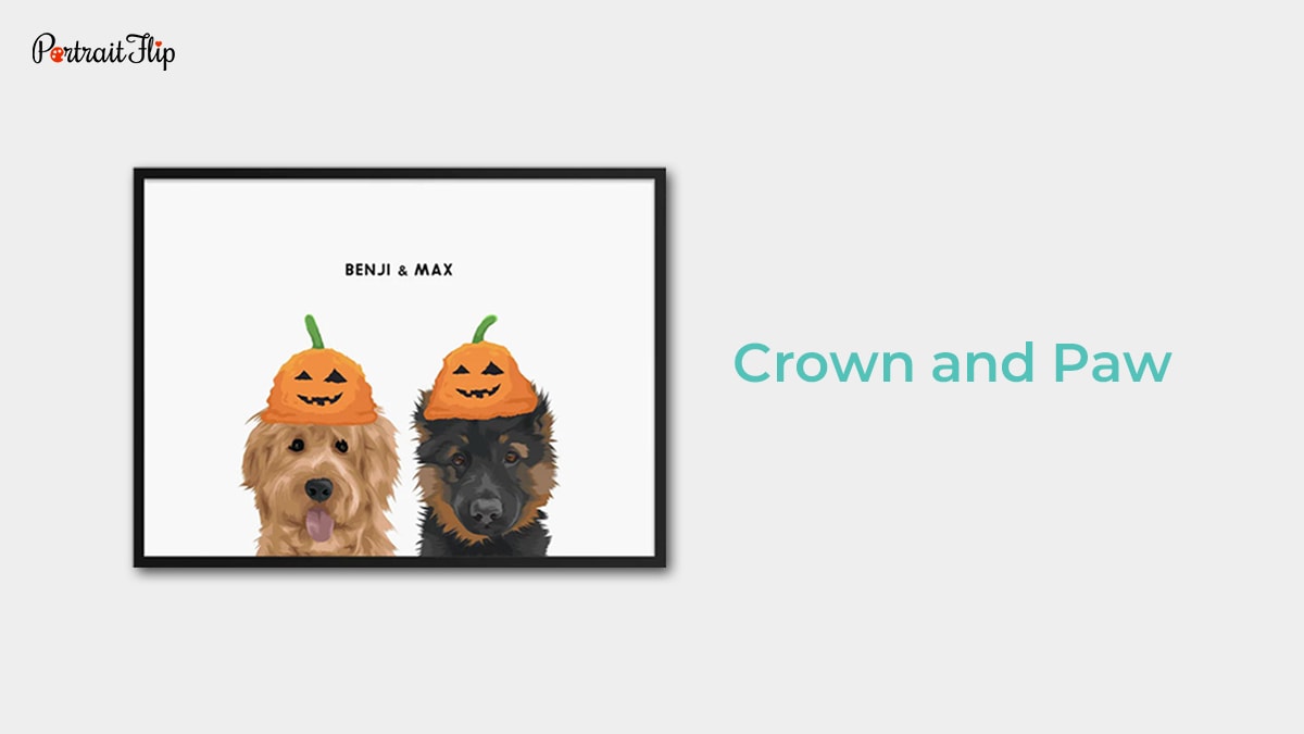 Digital print art of two dogs by Crown and Paw which is one of the pet portrait companies