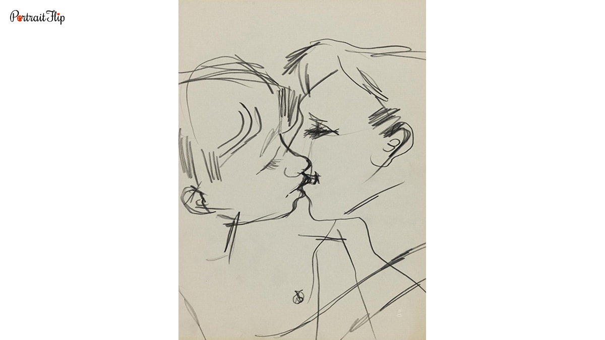 Drawing Of Two Men Kissing by Keith Vaughan