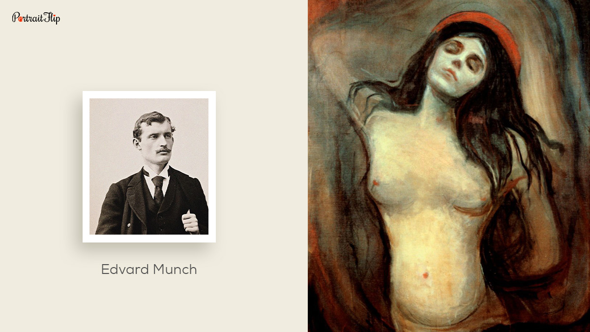 Famous portraitist Edvard Munch and his portrait painting. 