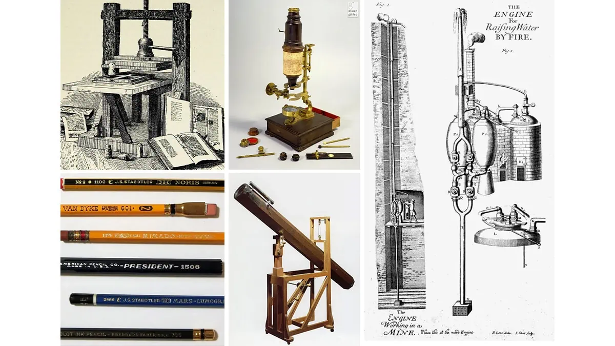 A photo showing various inventions during the Renaissance period