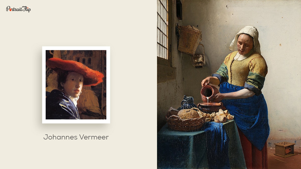 Johannes Vermeer and his portrait, "The Milkmaid"