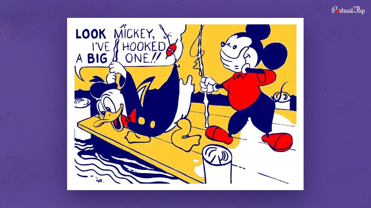 Look Mickey is a famous pop art painting by Roy Lichtenstein
