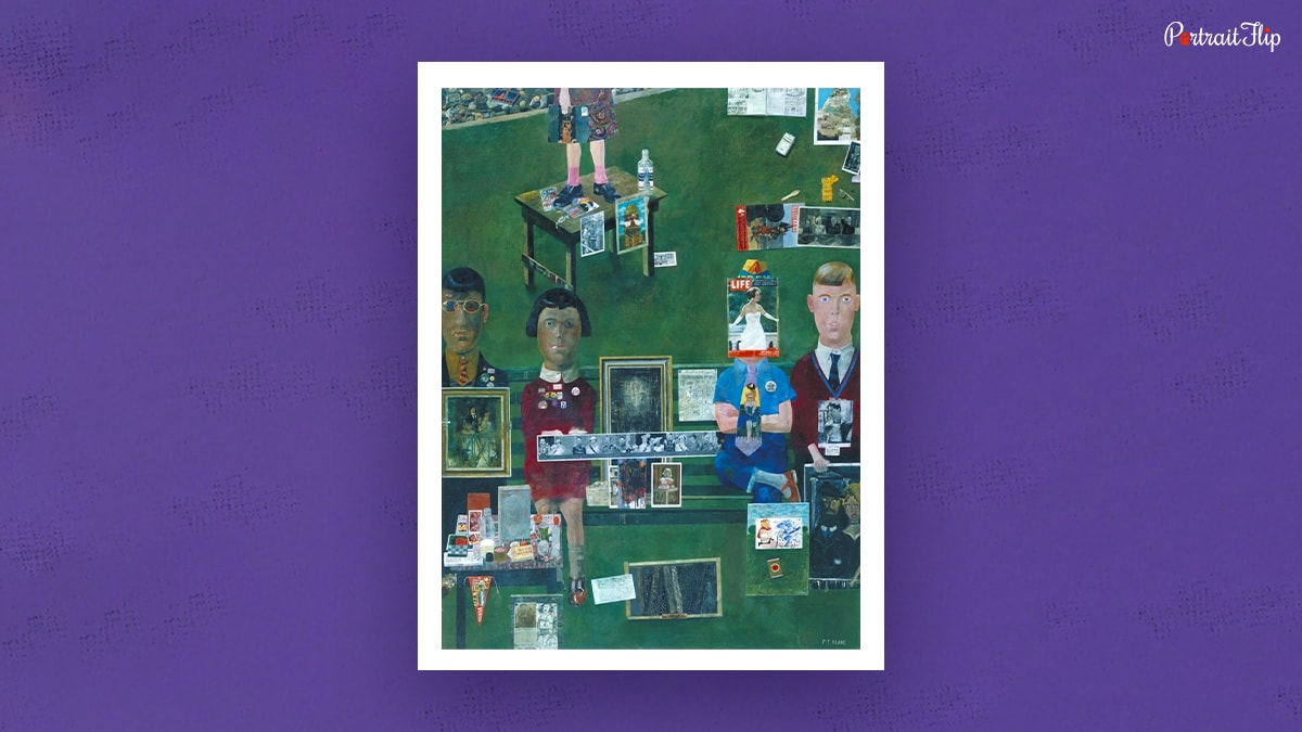 On the balcony is a pop art painting by Peter Blake