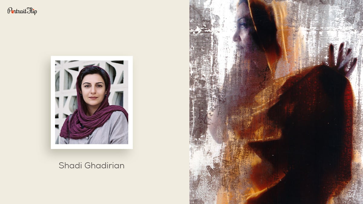 Shadi Gharidian and her abstract portrait painting.
