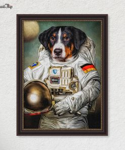 Portrait of a dog in astronaut’s outfit