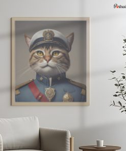 Portrait of a cat in a Policeman outfit is mounted on wall