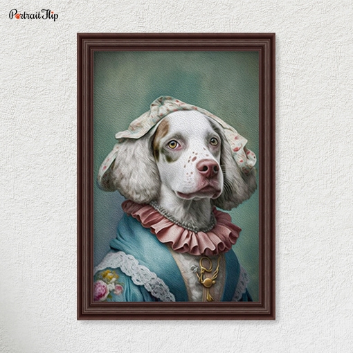 Portrait of a dog in a princess outfit