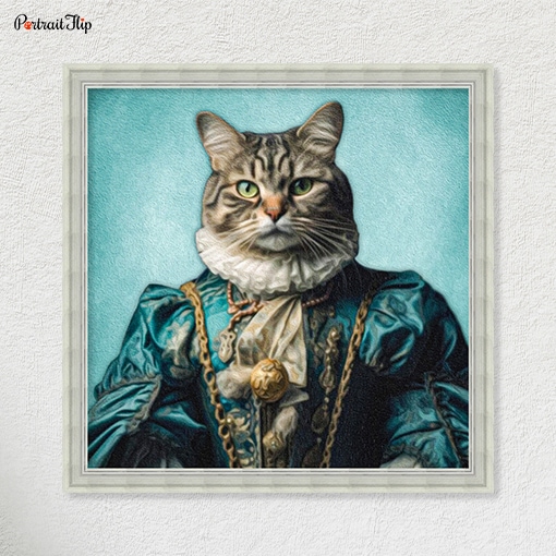 Portrait of a cat dressed as a queen