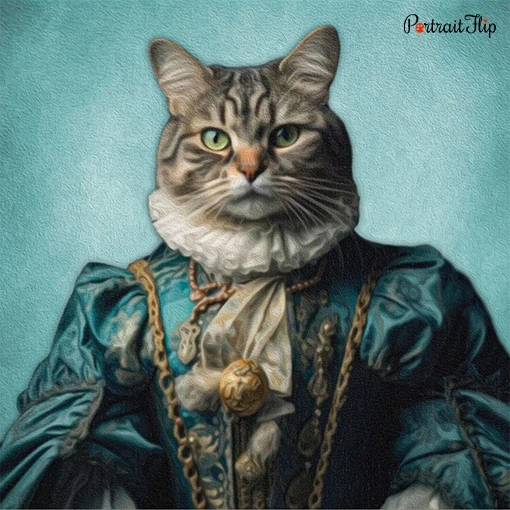 Portrait of a cat in queen’s outfit