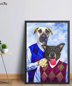 Portrait of Two Dogs as step brothers is placed on a table