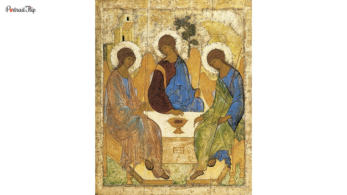 The famous medieval painting of the holy trinity. 