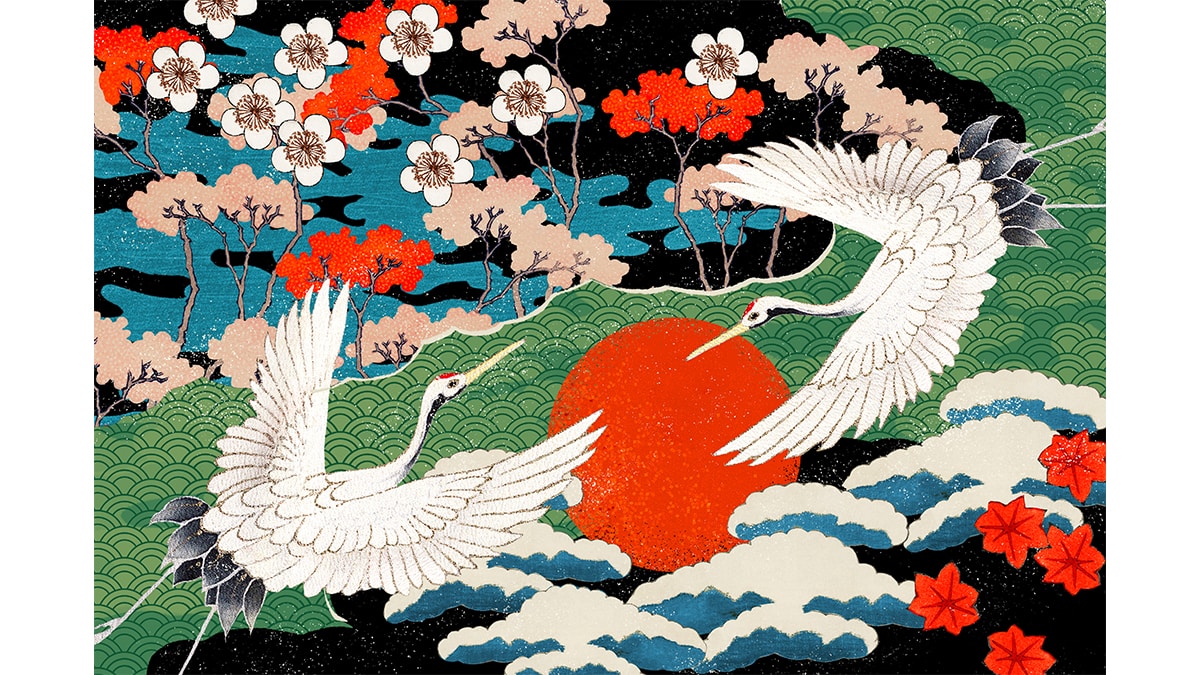 Japanese painting of two brids.