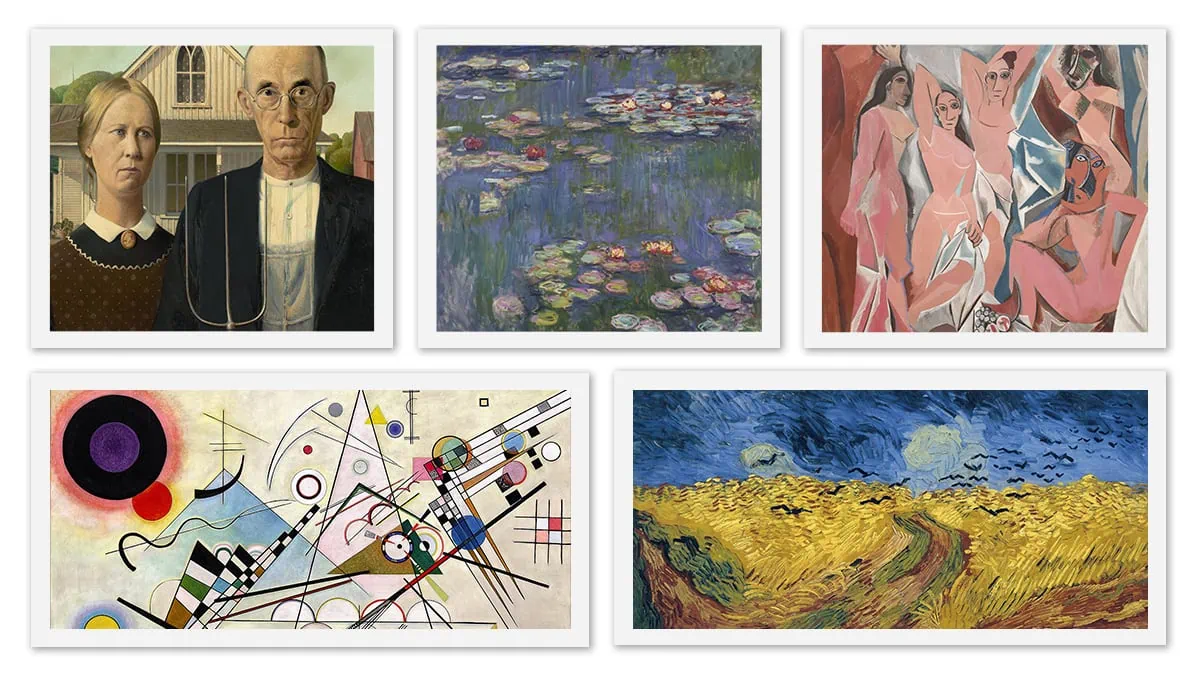 A collage of different paintings by various artists that represents harmony in art
