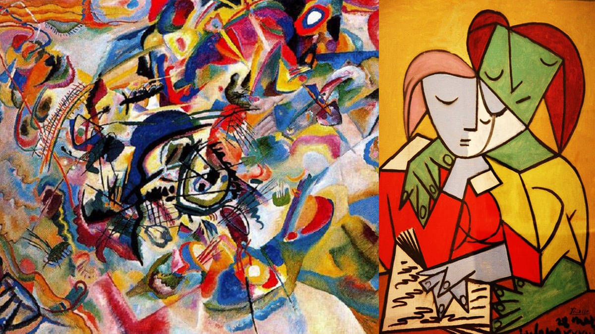 a collage of composition VII and two girls reading