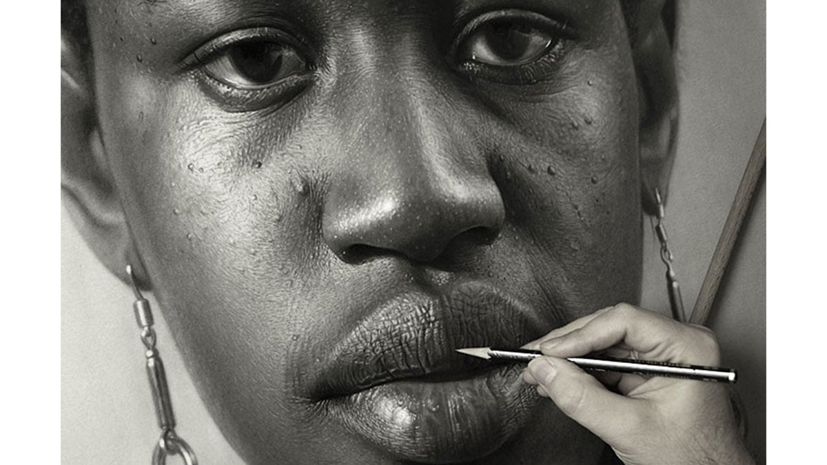 black and white hyperrealism art of a woman 