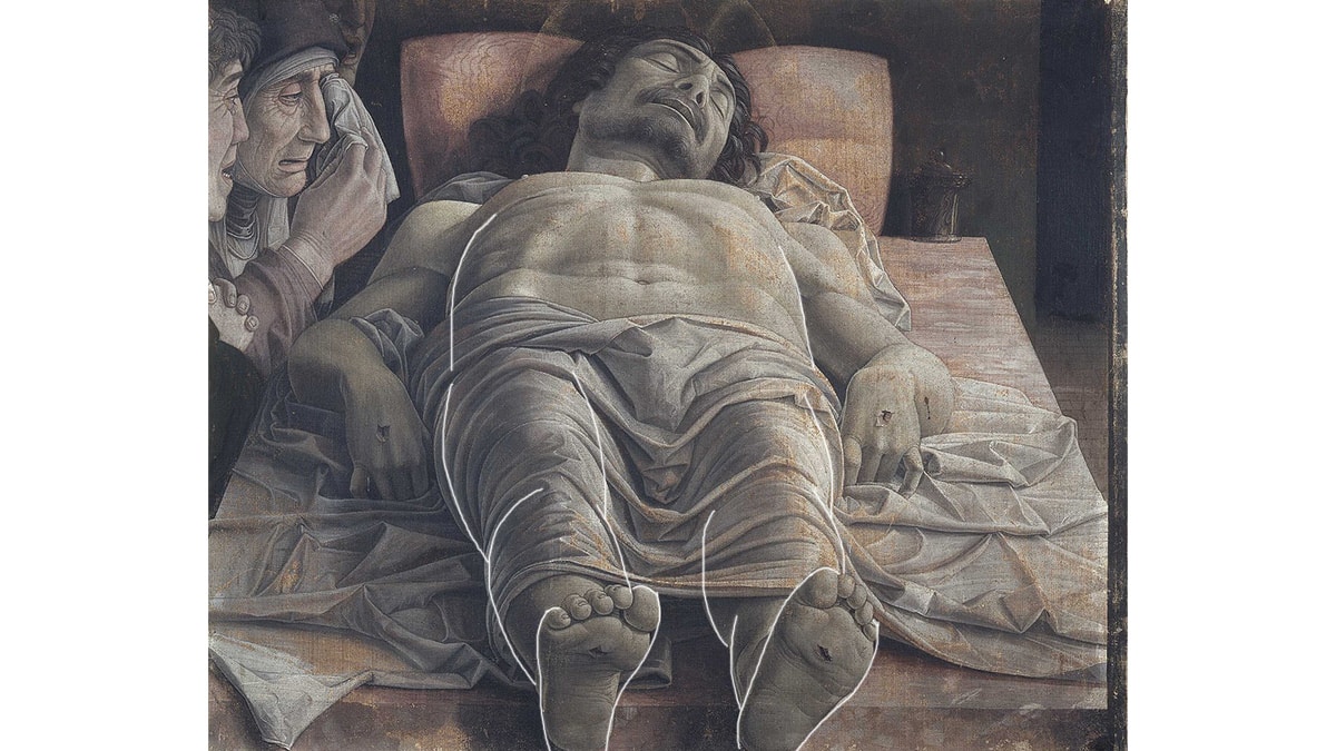 Lamentation of Christ (c. 1470–4) by Andrea Mantegna which show foreshortening