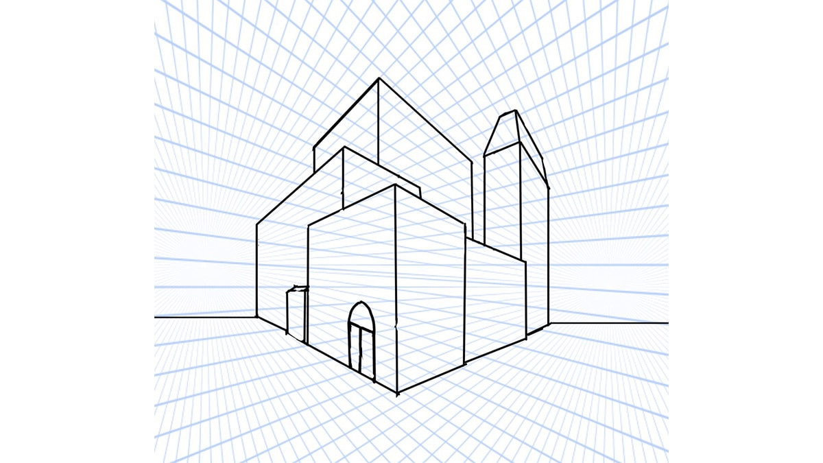 Using perspective lines to draw a house structure