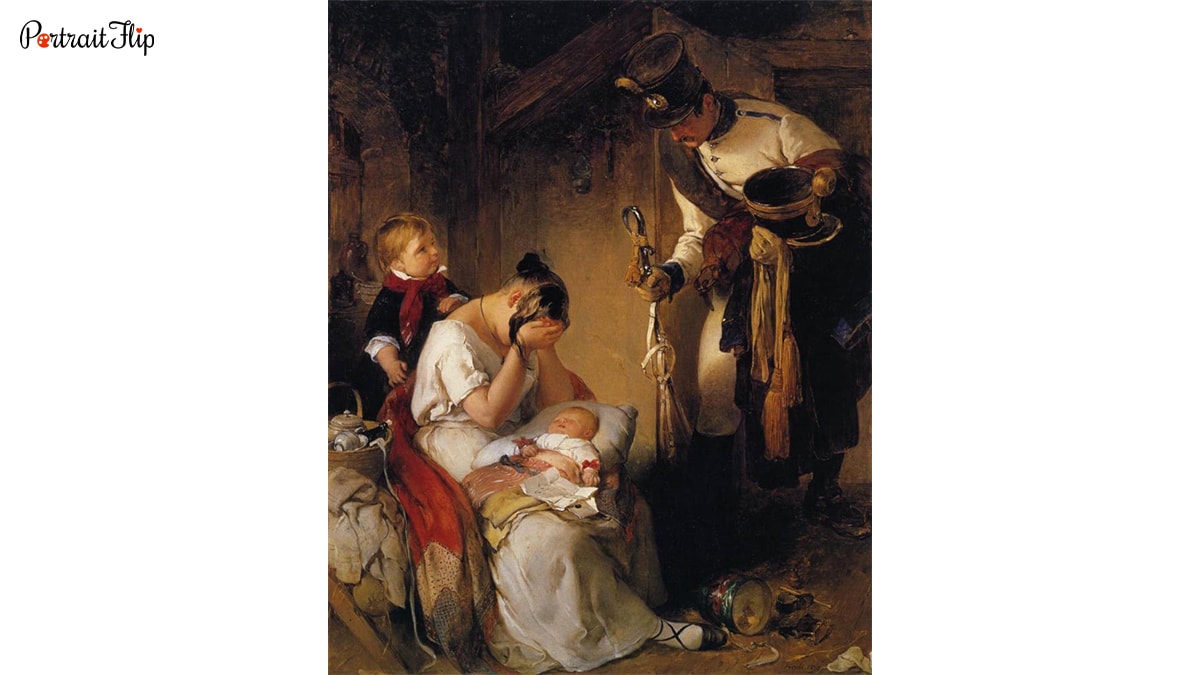 Painting of The Sad Message by Peter Fendi