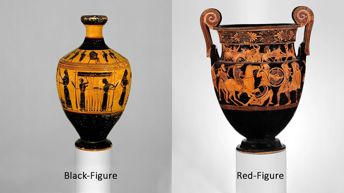 Black Figure and Red Figure vase paintings.