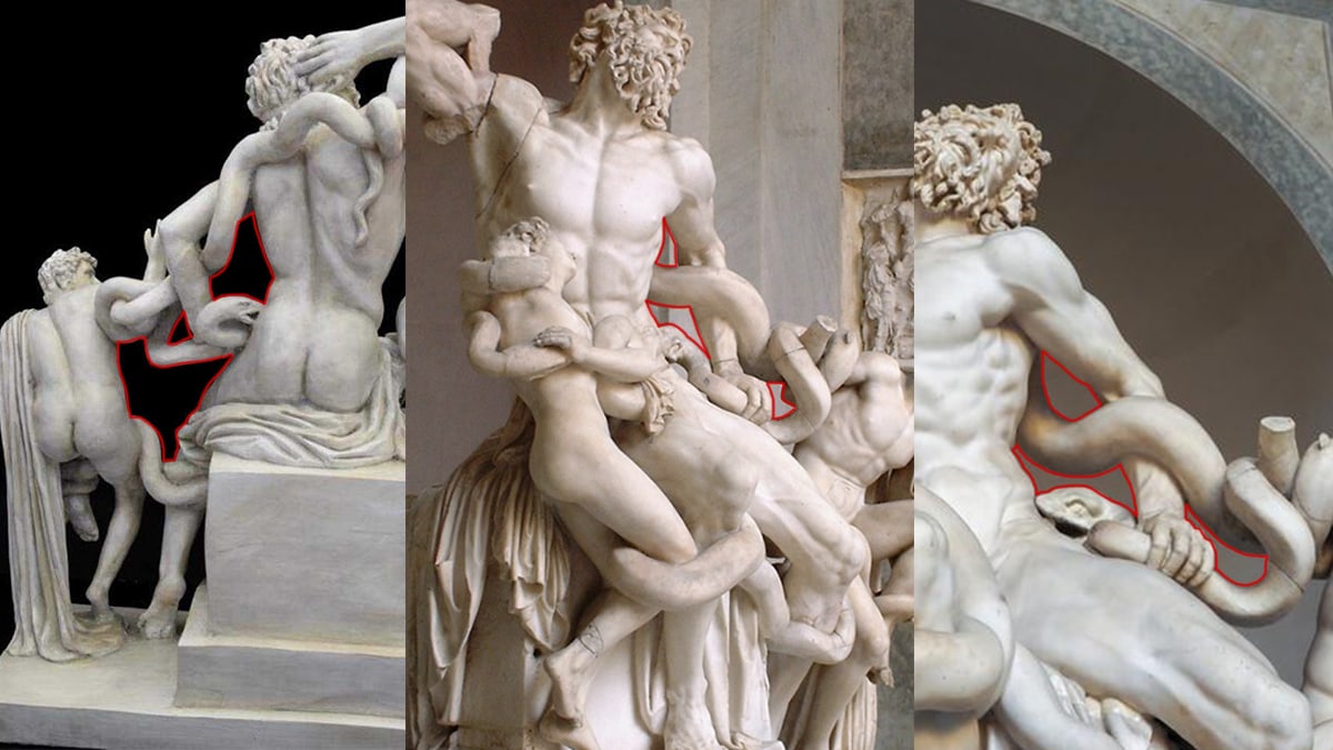Sculpture of Laocoön and His Sons from different angles.
