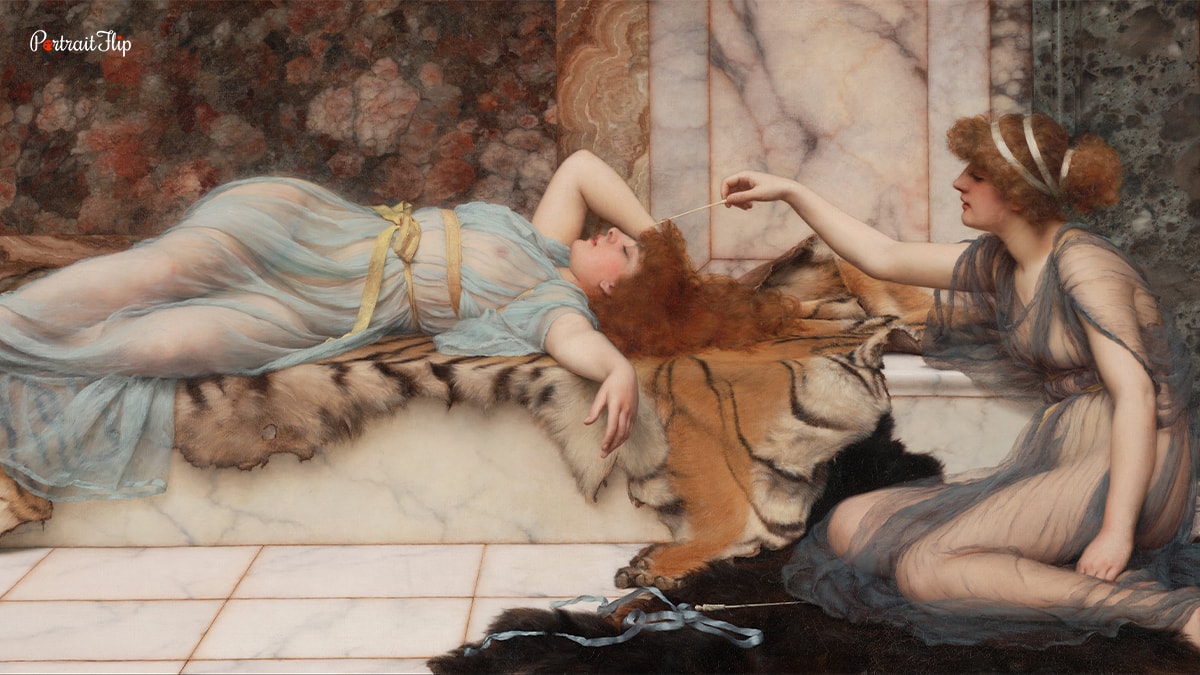 Mischief and Repose painting by John William Godward.