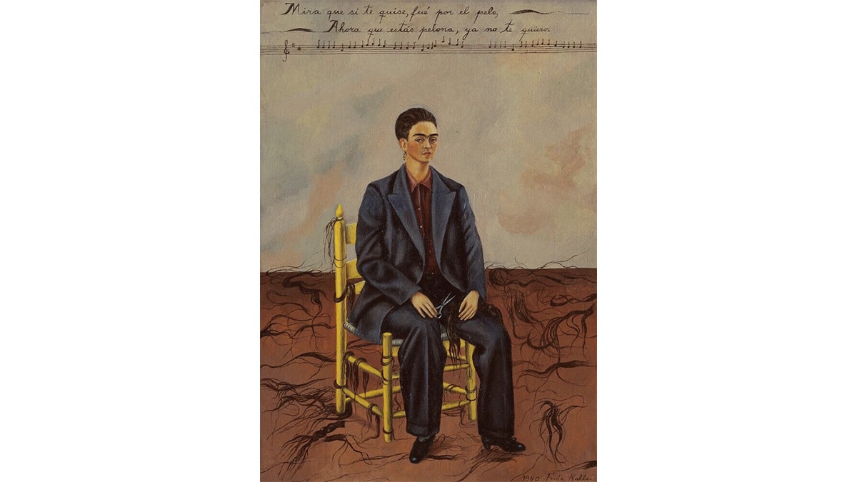 Famous self portrait, Self-Portrait with Cropped Hair by Frida Kahlo