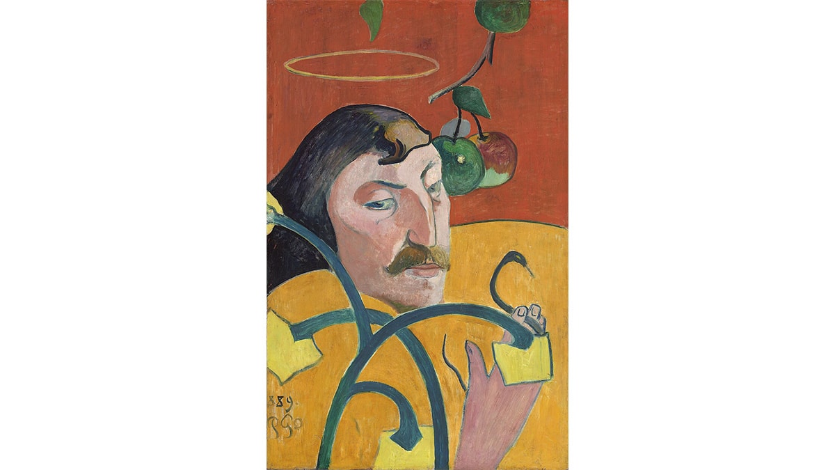 Famous self portrait, Self-Portrait with Halo and Snake (1889) by Paul Gauguin