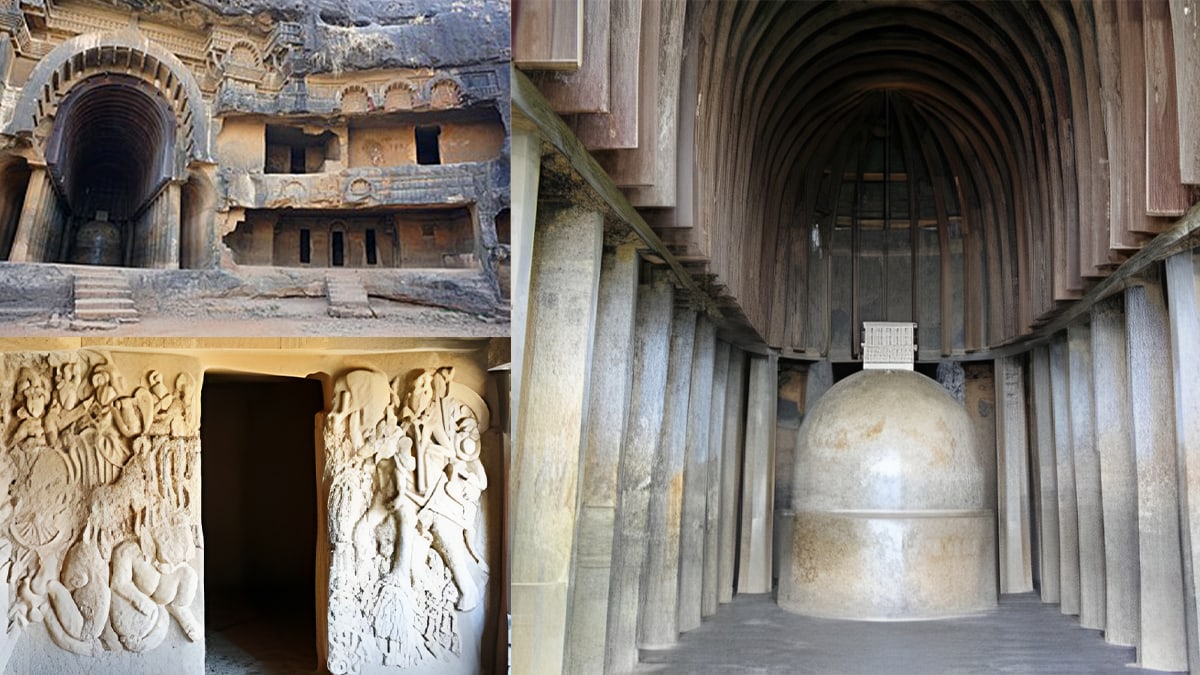 a compilation picture of Buddha in Bhaja Caves