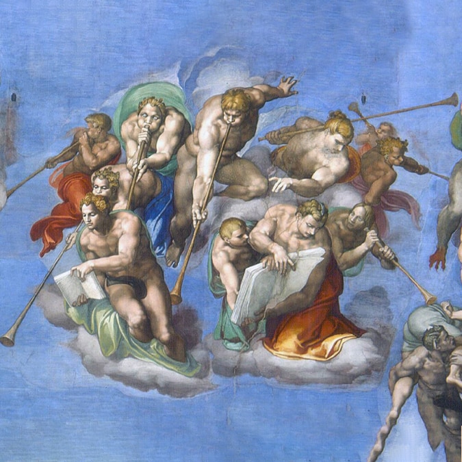 Angels playing Trumpets in Michelangelo The Last Judgement