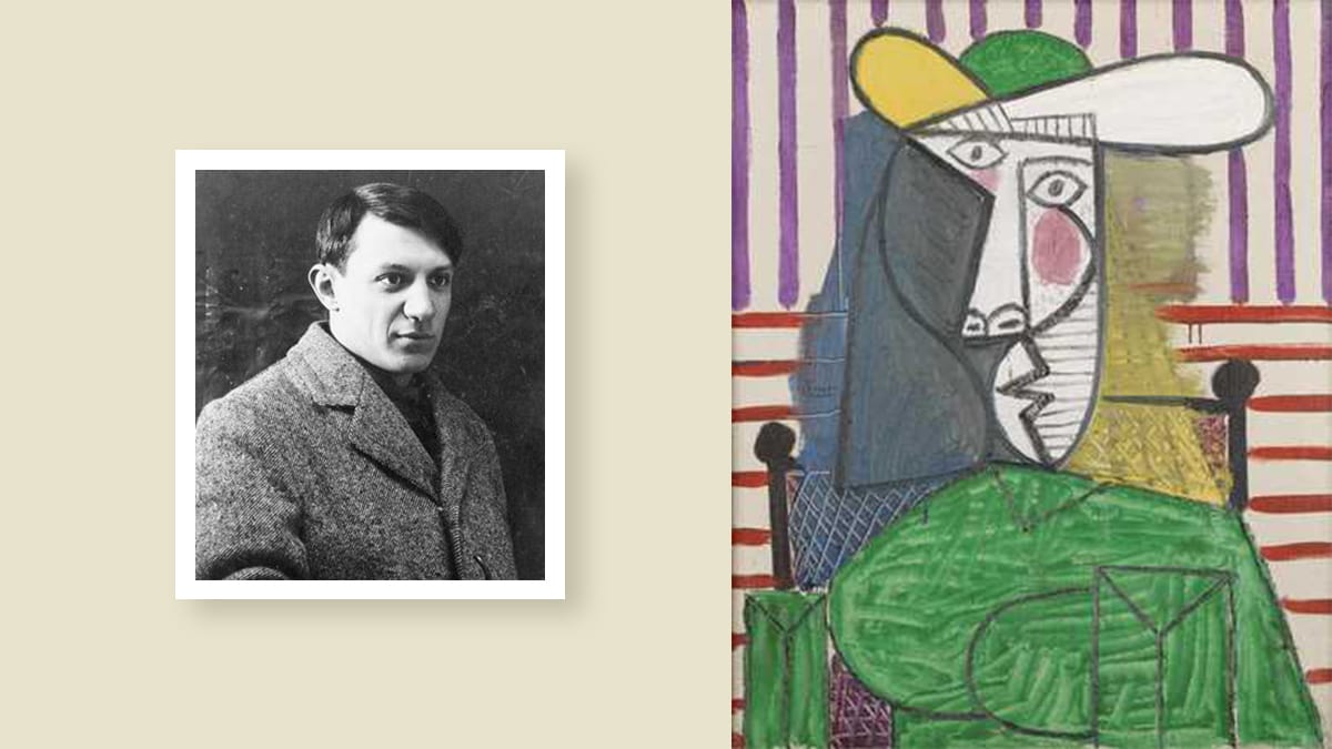 Pablo Picasso and one of his famous artwork