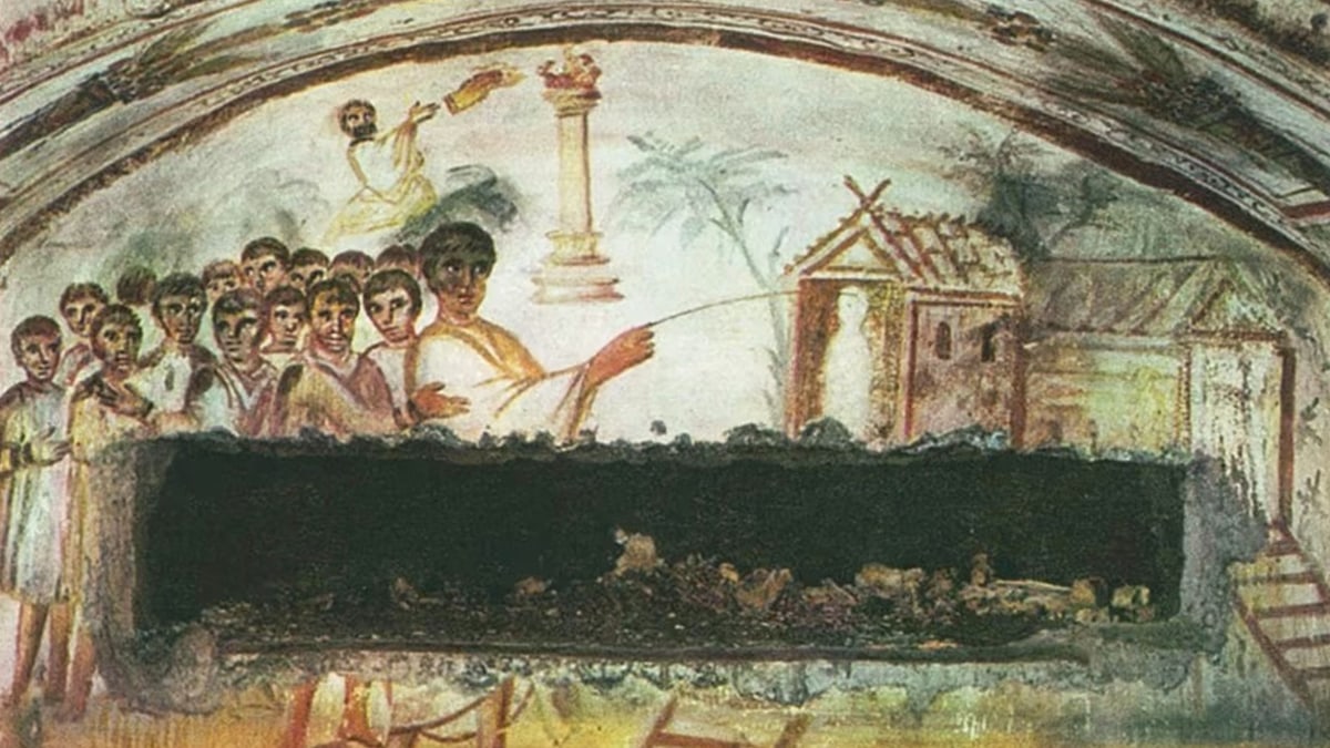 The Catacomb of Via Latina: Daniel in the Lions’ Den is an ancient Roman painting
